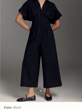 Black Button-Front Wide-Leg Jumpsuit